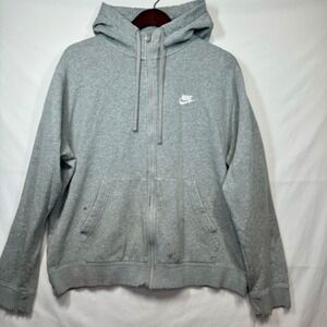 Nike Full Zip Hoodie Sweatshirt Everyday Casual Comfy Gray‎ Diatressed Sz Large